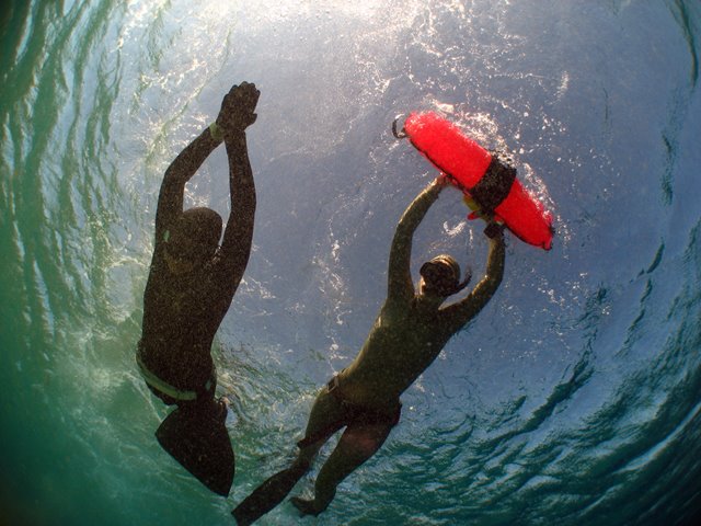Professional Freediving Instructor. Emma Farrell buddying Helena Bourdillon in Red Sea, Egypt